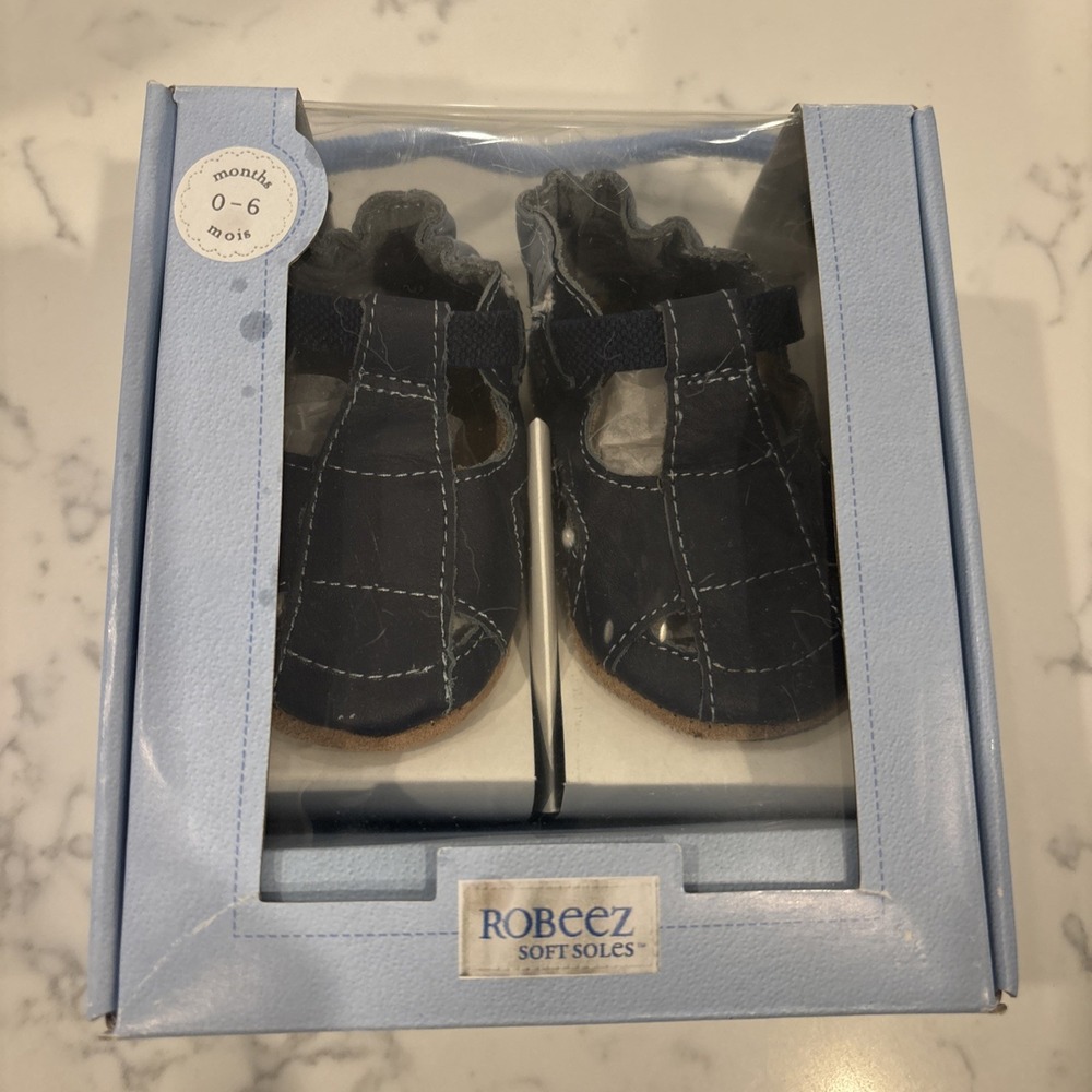 Robeez Fisherman Sandal Navy Blue 0-6 Month Soft Sole Baby Boy New In Box